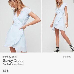 Aritzia Sunday Best Savoy Wrap Dress Baby Blue Ruffle Cap Sleeve Size 2